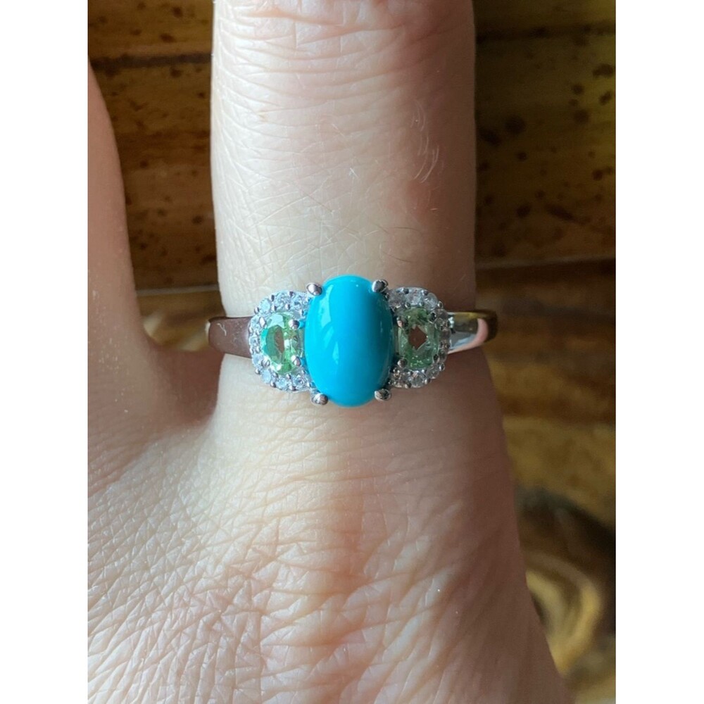 Sleeping Beauty Turquoise Tsavorite Garnet Sterling Silver Ring Size 9